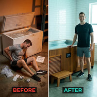 Cold Plunge Tub Designed for Daily Recovery, Cedar Cabinet, Stainless Steel Basin, Touchscreen Control — Before & After