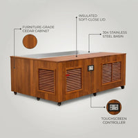Cold Plunge Tub Designed for Daily Recovery, Cedar Cabinet, Stainless Steel Basin, Touchscreen Control — infographic