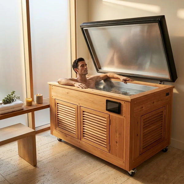 Cold Plunge Tub Designed for Daily Recovery, Cedar Cabinet, Stainless Steel Basin, Touchscreen Control