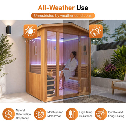 Solenne Outdoor 4-Person Traditional Cedar Steam Sauna With Sauna Heater (SAK71390)